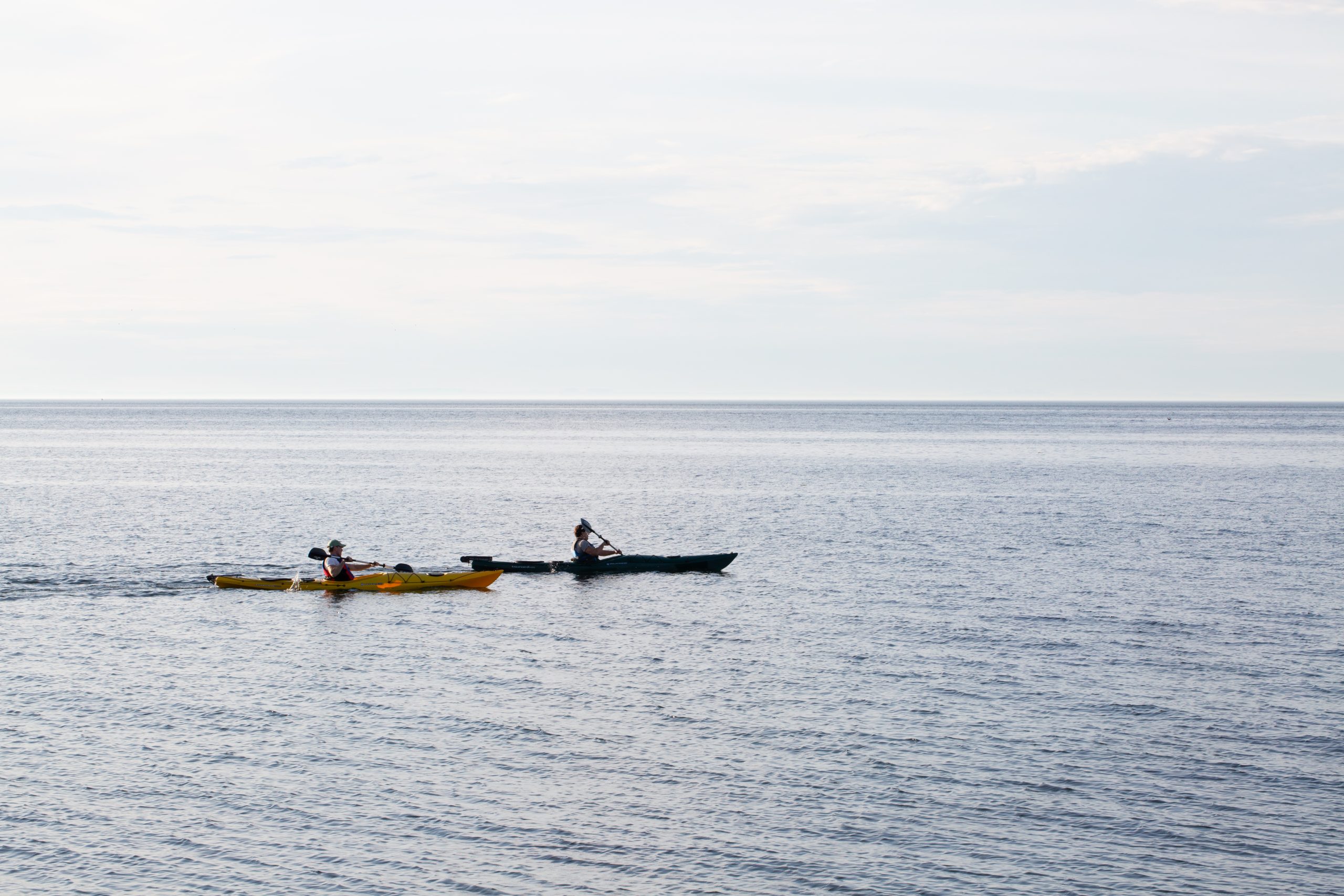 Deux kayaks de mer sur le fleuve Saint-Laurent.