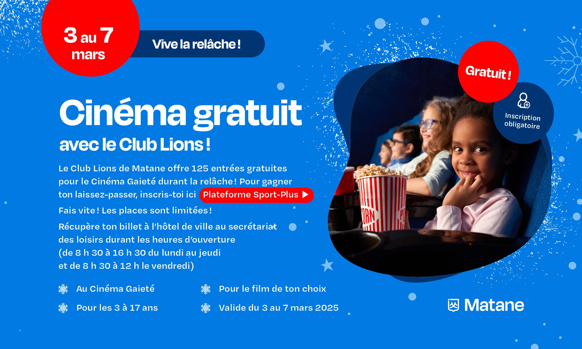 Cinéma gratuit avec le Club Lions!